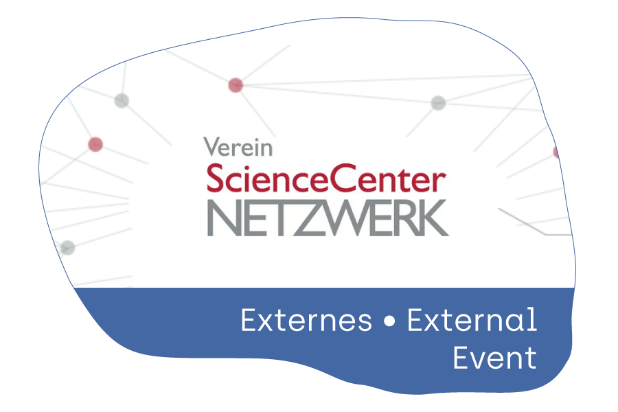 Die Wörter ScienceCenter-Netzwerk auf einen weisses Hintergrund mit verbundenen Punkten.