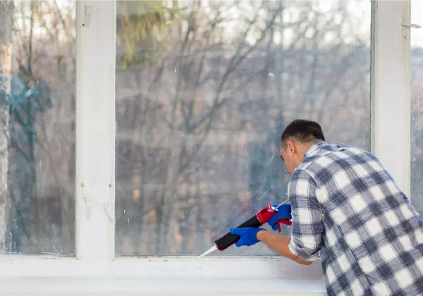 Ein Handwerker repariert einen Fenster