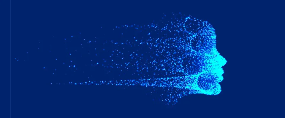 Ein digitialisierte Gesicht auf einem blauen Hintergrund